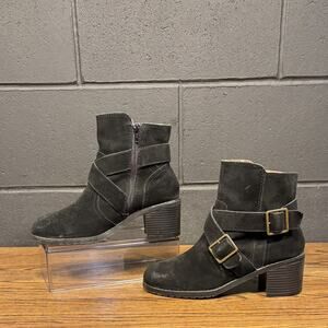 BC Footwear Black Leather Buckle Ankle Boots Women’s 8